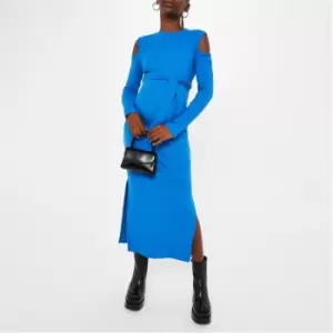 Image of Missguided Rib Belted Cold Shoulder Maternity Midi Dress - Blue