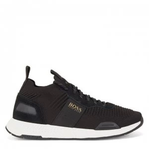 Image of Hugo Boss Titanium Knit Runner Trainers Black/Gold Size 8 Men