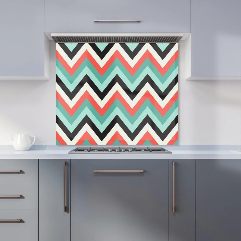 Image of Warren Reed - Designer Geometric Colored Chevron Pattern Kitchen Splashback in Green Size: 900mm x 650mm Green Unisex 900mm x 650mm