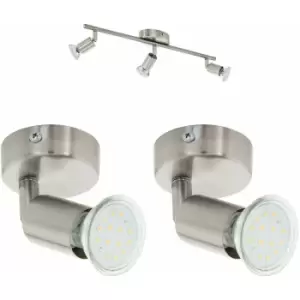 Image of Ceiling Spot Light & 2x Matching Wall Lights Satin Nickel Adjustable Kitchen