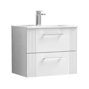 Image of Deco Satin White 600mm Wall Hung 2 Drawer Vanity Unit with 18mm Profile Basin - DPF193B - Satin White - Nuie