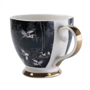 Image of Footed Mug in Oriental Heron Design with Gold Rim in Gift Box
