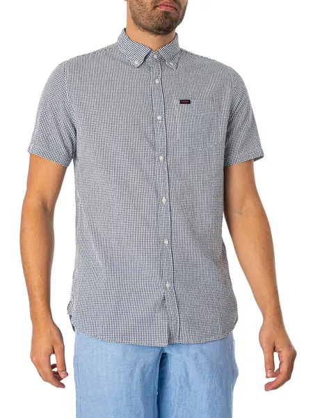 Image of Superdry Seersucker Short Sleeved Shirt Navy Gingham M