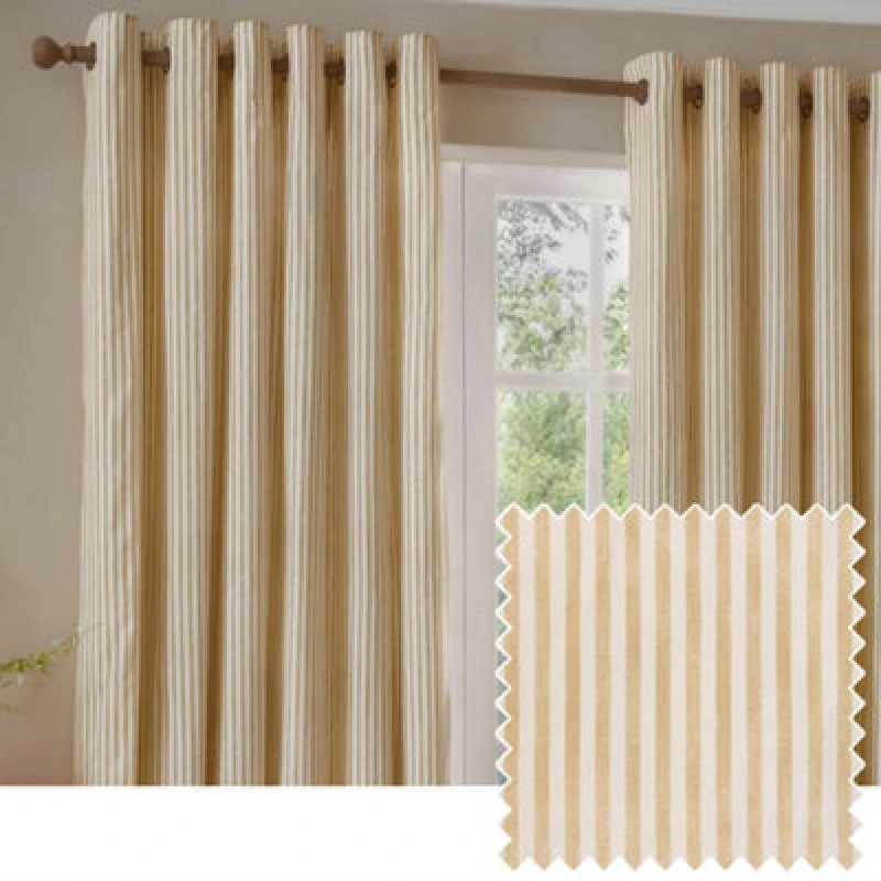 Image of Yard Hebden Striped Cotton Eyelet Curtains, Honey Yellow, (W) 229 X (D) 137Cm