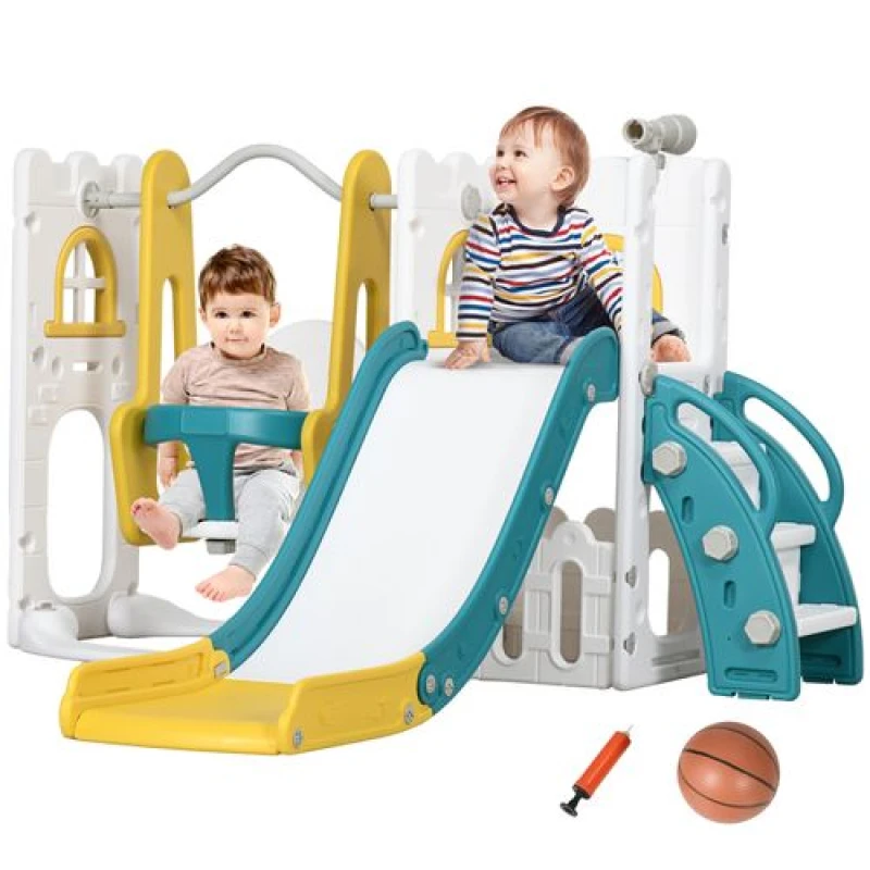 Image of AIYAPLAY 6-in-1 Toddler Climber and Set w/ Basketball Hoop, Telescope Yellow, Yellow 331-053V00YL