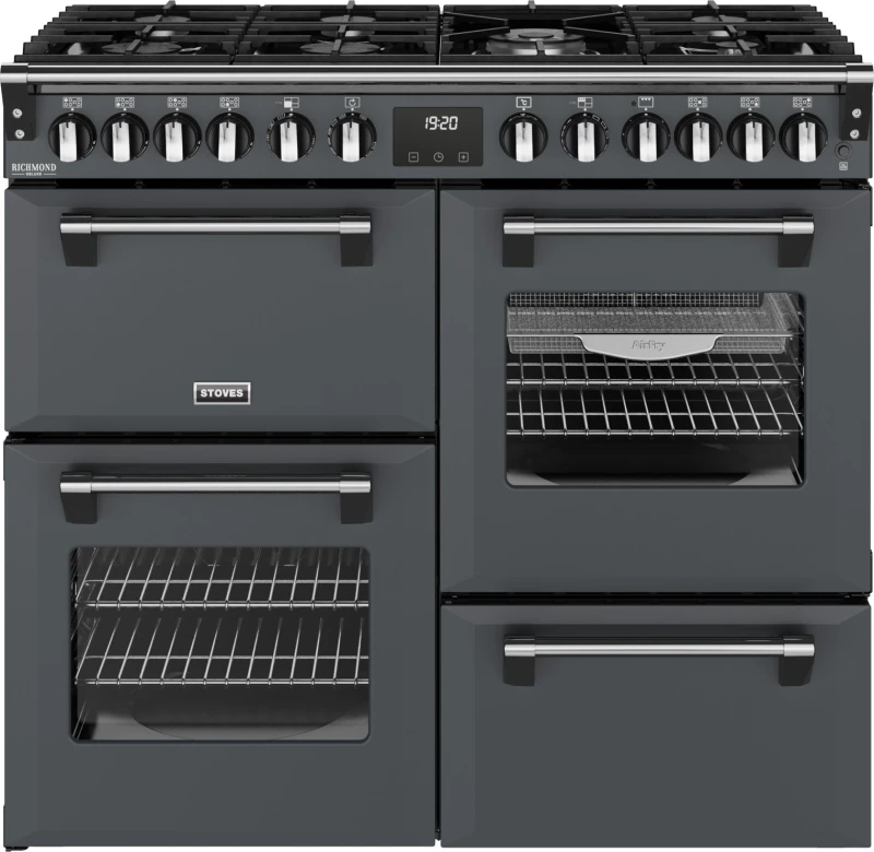 Image of Stoves Richmond Deluxe 100DF 100cm wide Dual Fuel Range Cooker with Gas Hob - Anthracite - A Rated