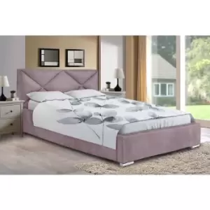 Image of Mevena Upholstered Beds - Plush Velvet, Double Size Frame, Pink - Pink