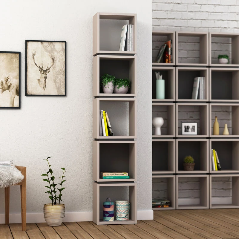Image of DECORTIE Decortie Multi Modern Bookcase Display Unit Tall 167cm - Mocha Grey / Anthracite Grey M.KT.02.16423.3