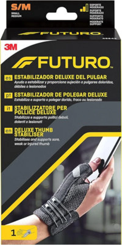 Image of 3M Futuro Deluxe Thumb Stabiliser Black S/m (12.7 - 16.5 Cm) Provides Comfortable And Moderate Support For Aching, Sore Or Weak