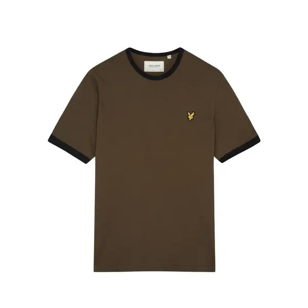 Image of Lyle & Scott Mens Ringer Regular Fit Cotton T Shirt S - Chest 36-38' (91-96cm) Olive/Jet Black LYL116-W497-S