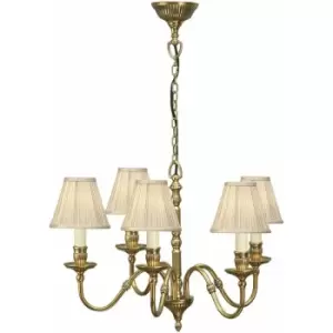 Image of Loops - Opulent Hanging Ceiling Pendant Light Solid Brass Beige Shades 5 Lamp Chandelier