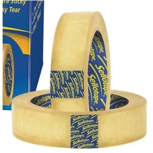 Image of Sellotape Original Large 24mm x 66m Golden Non Static Easy Tear Tape Roll Pack of 12