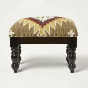 Image of HOMESCAPES Jaipur Handwoven Kilim Footstool 50 x 30cm - Brown & Grey