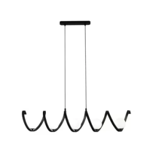 Image of Searchlight Twister 5 Light Pendant, Matt Black, Matt Opal Glass