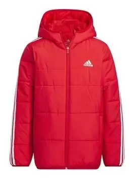 Image of Boys, adidas Sportswear Junior 3 Stripe Padded Jacket - Red, Size 11-12 Years