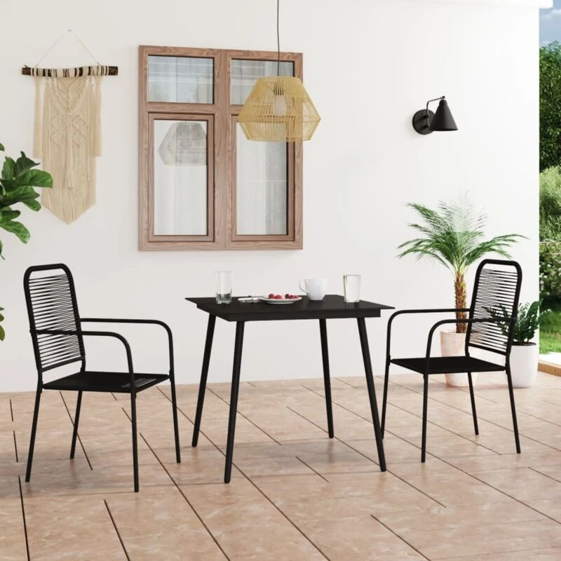 Image of VIDAXL 3 Piece Garden Dining Set Cotton Rope and Steel Black Vidaxl 8720286210215