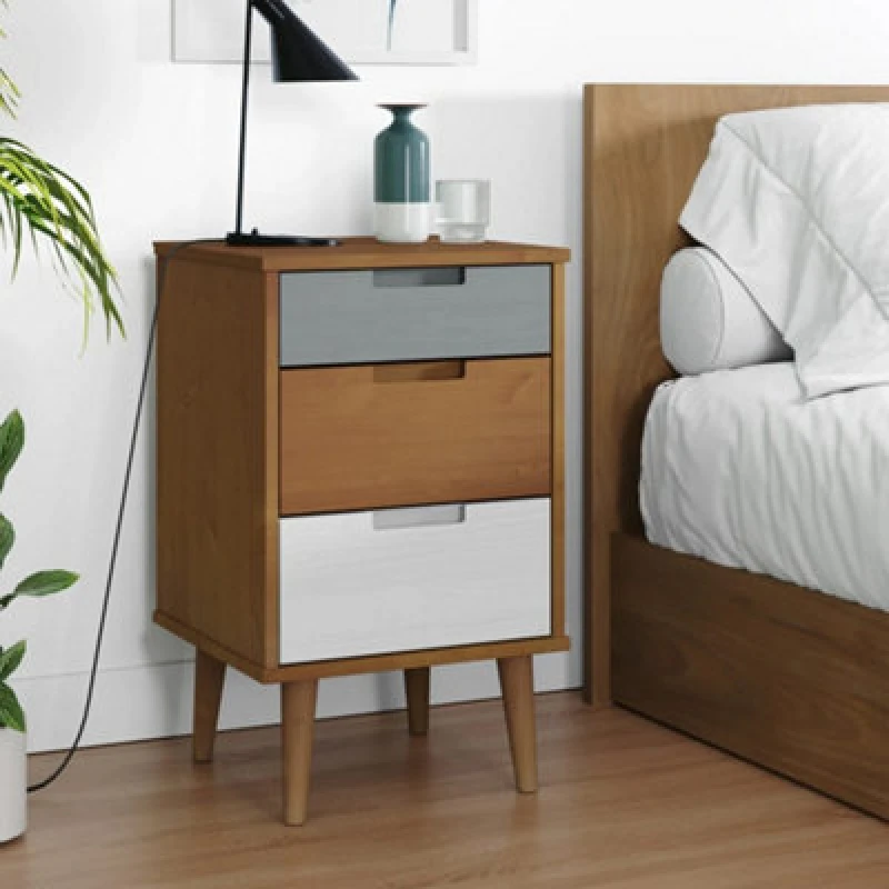 Image of Vidaxl Bedside Cabinet Molde Brown 40X35X65cm Solid Wood Pine, Brown 350498