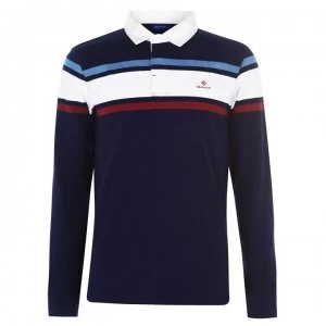Image of Gant Gant Stripe Rugger Polo Shirt - Navy 433