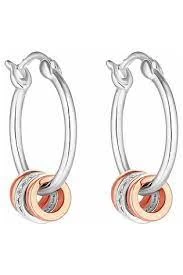 Image of Simply Silver Sterling Silver 925 Two Tone Cubic Zirconia Charmed Hoop Earrings - multicoloured
