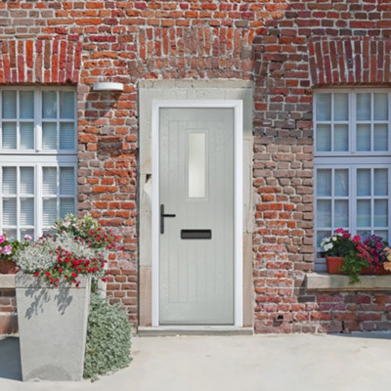 Image of Lacerta Composite Door Sunningdale Agate Grey 920mm X 2090mm Open In Right Hand Obs Glass 10 Year Guarantee - Free Delivery & Smart Lock