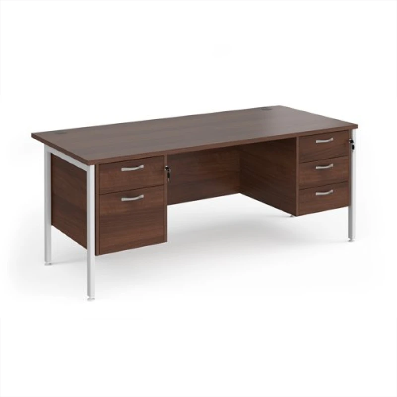 Image of Maestro 25 Office Desk Rectangular Desk 1800mm With Double Pedestal Walnut Top With White Frame 800mm Depth Maestro 25 MH18P23WHW Walnut MH18P