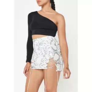 Image of Missguided Lace Up Mini Skirt - Neutral