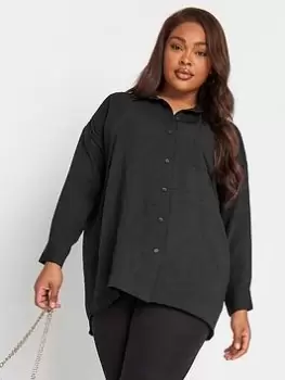 Image of Yours Textured Boyfriend Shirt Black, Size 14, Women