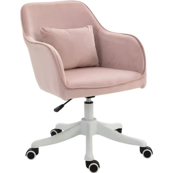 Image of Velvet-Feel Tub Office Chair w/ Massage Pillow Adjustable Height Pink - Vinsetto