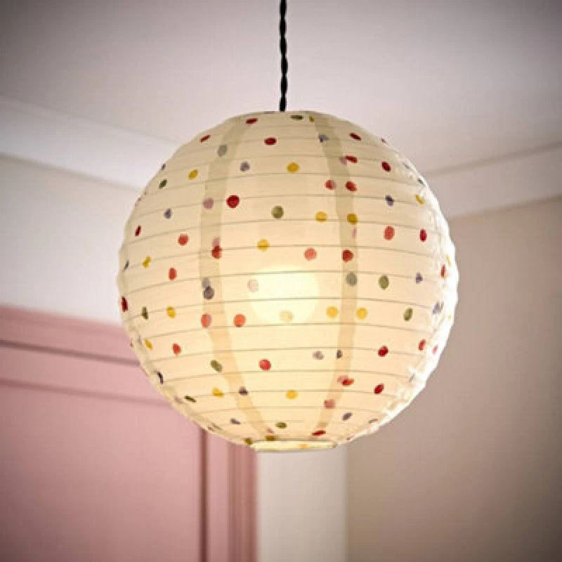 Image of ValueLights Annie Polka Dot Natural Fabric Globe Ball Ceiling Lamp Shade Multi