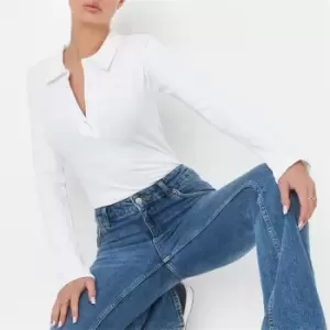 Image of Missguided Rib Button Polo Bodysuit - White