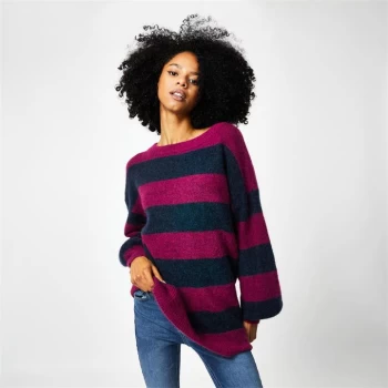 Image of Jack Wills Bowland Stripe Knitted Jumper With Wool - Orchid/Navy