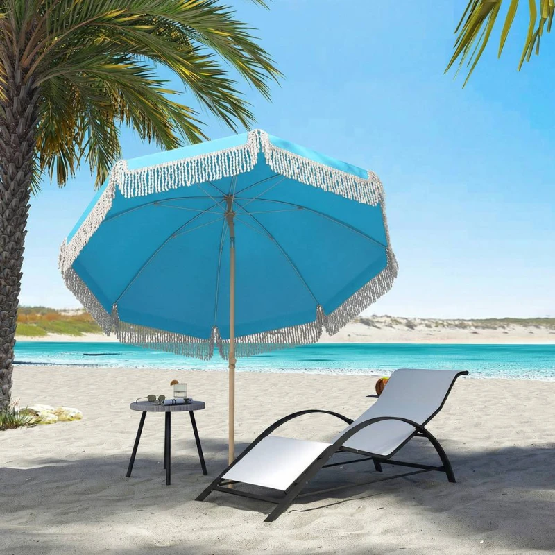 Image of OUTSUNNY 1.7 m Beach Umbrella, Adjustable Height Portable Parasol, Blue Blue Unisex