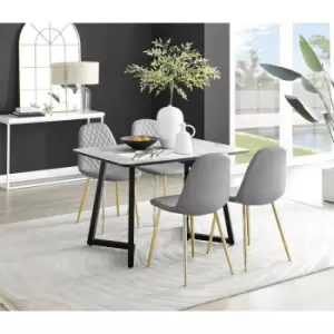 Image of Furniturebox Carson White Marble Effect Recatngular 120cm Dining Table & 4 Grey Corona Faux Leather Dining Chairs with Gold Legs Diamond Stitch