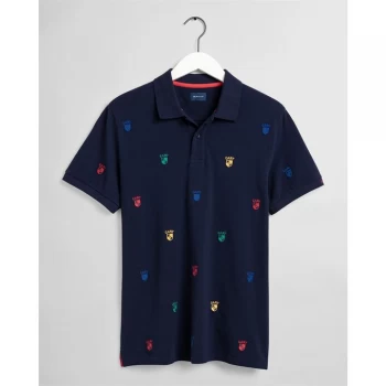 Image of Gant Flag Crest Polo Shirt - Navy 409