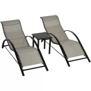 Image of Outsunny - 3 Pieces Lounge Chair Set Garden Sunbathing Chair w/ Table Grey