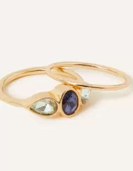 Image of Accessorize Womens Oval Gem Stacking Rings Set of Two Blue, Size: Small