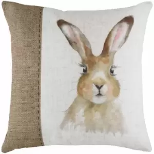 Image of Evans Lichfield - Hare Print Hessian Cushion Cover, White, 43 x 43 Cm