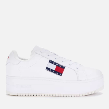 Image of Tommy Jeans Womens Flag Leather Flatform Trainers - White - UK 7