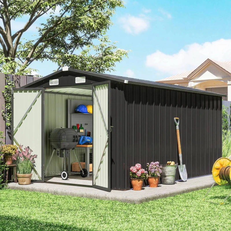 Image of OUTSUNNY 12 x 8ft Garden Shed, Outdoor Storage Shed with 4 Vents Dark Grey Size: 3m x 2m Dark Grey Unisex 3m x 2m
