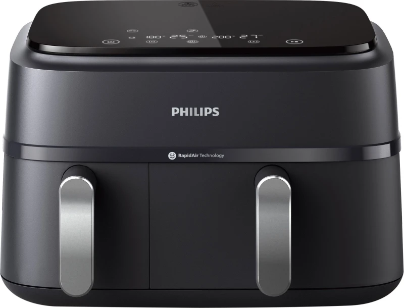Image of Philips 3000 Series Dual Basket NA351/00 Air Fryer - Black / Silver