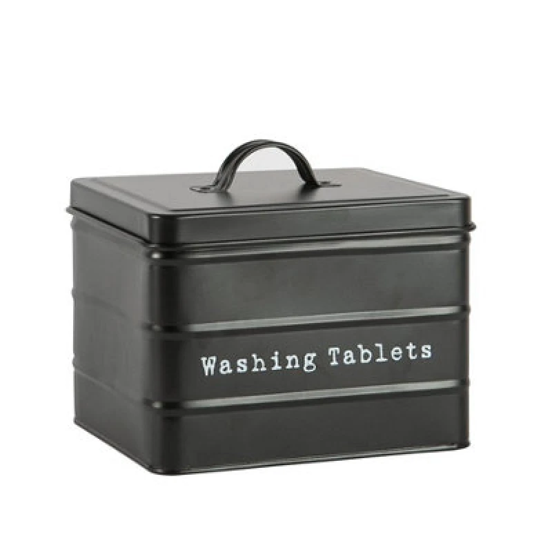Image of Harbour Housewares Washing Tablets Canister - Black - Vintage Metal Home Kitchen Canister Tin Box Utility Laundry Storage