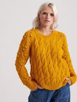 Image of Superdry Sophie Ann Cable Knitted Jumper - Ochre Size 6, Women