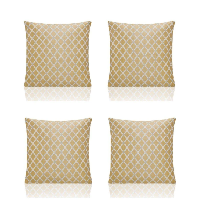 Image of Alan Symonds Two Tone Geometric Jacquard Cushion Set of 4 Ochre unisex 45x45cm