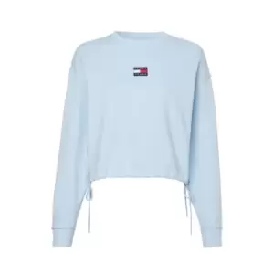 Image of Tommy Jeans Tjw Bxy Crop Badge Drawstr Crew - Blue