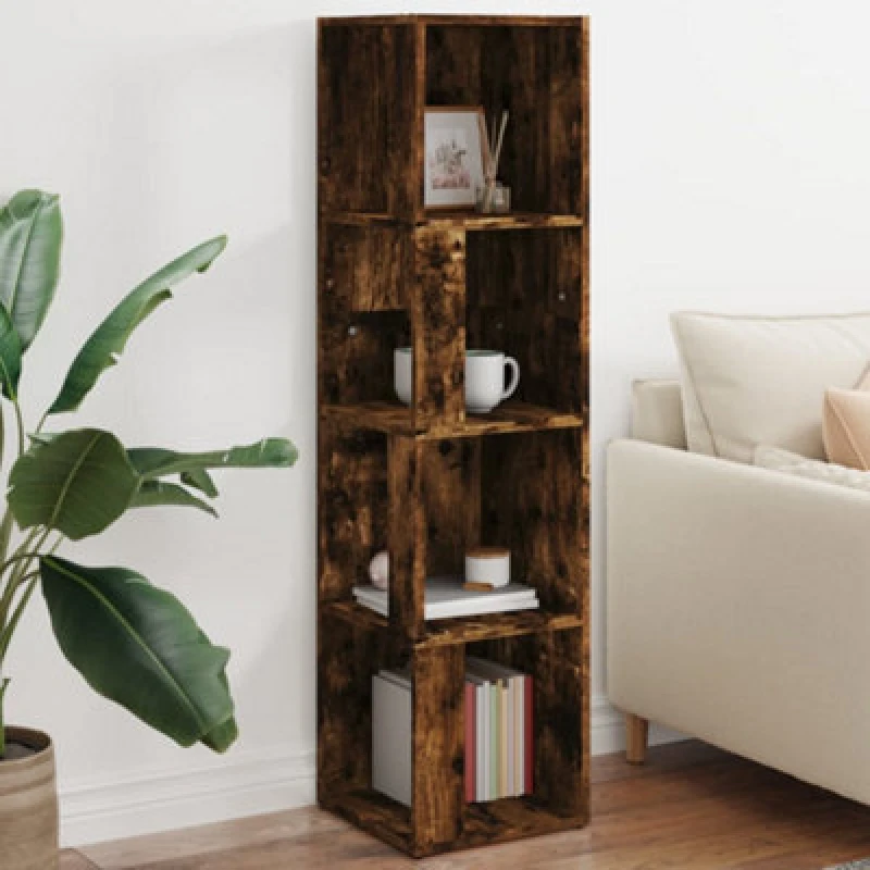 Image of Vidaxl Corner Cabinet Smoked Oak 33X33X132cm Engineered Wood, Brown 816023
