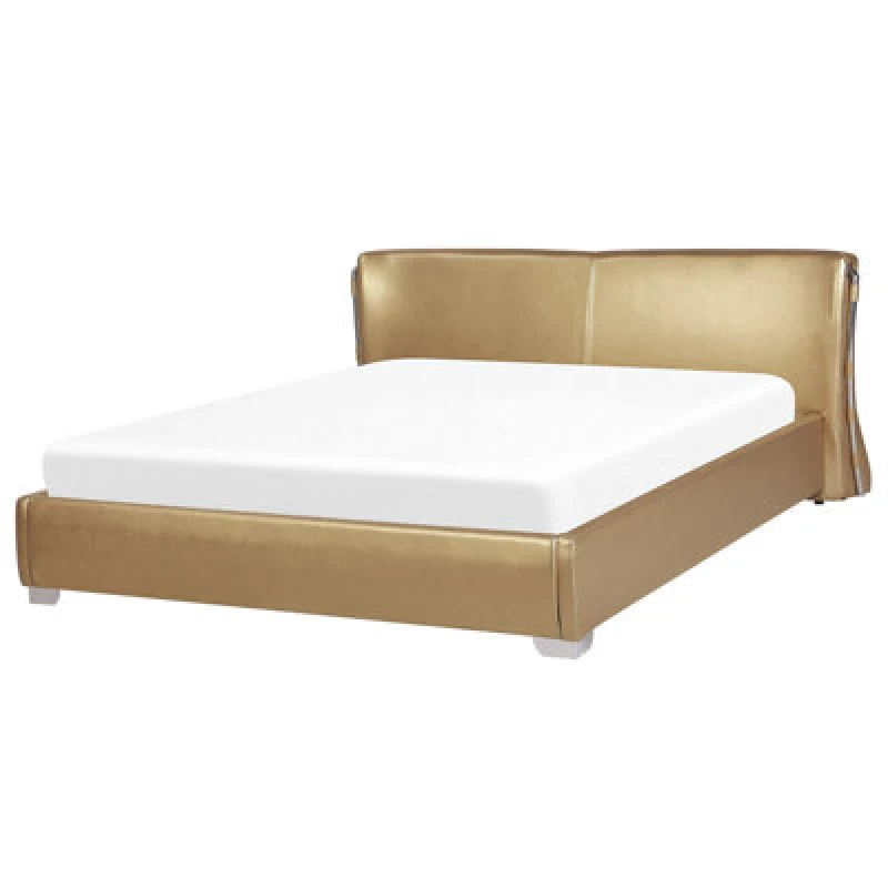Image of Beliani Bed Leather Paris 180 X 200 Cm (Eu Super King) Gold