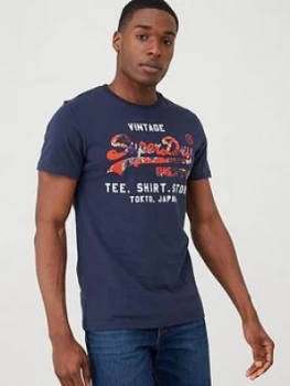Image of Superdry Infill Vintage Logo T-Shirt - Navy, Size L, Men