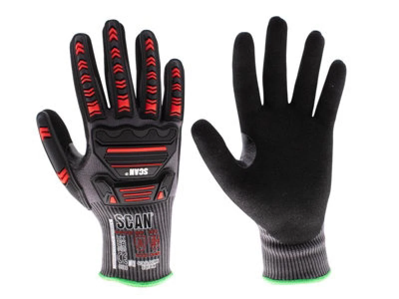 Image of Scan Cut Level D and Impact Resistant Work Gloves NJC3266DQS Colour: Black / Red