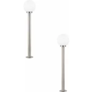 Image of 2 pack IP44 Outdoor Bollard Light Stainless Steel & Orb 60W E27 1000mm Lamp Post