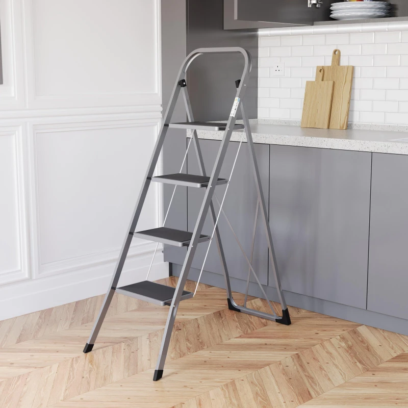 Image of Lassic Home Vida 4 Step Ladder With Anti Slip Mat Grey unisex 4 Step